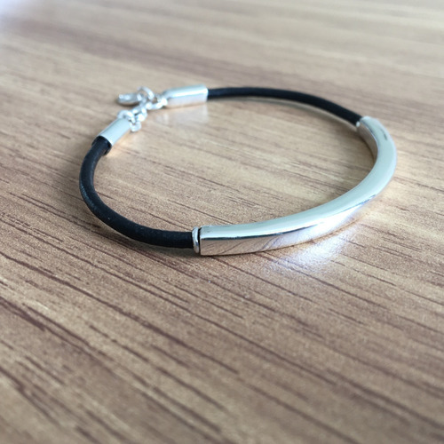 Imagen 4 de 10 de Pulsera Piel Negra Y Plata .925 Para Hombre Agálea Joyería