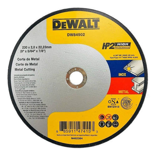 Disco Corte Metal Dewalt Hp 230 X 2 Mm X Unidad