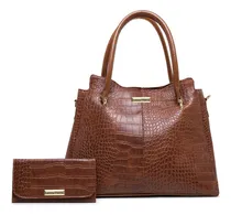 Comprar Kit Bolsa Feminina Elegante Transversal + Carteira Espaçosa Acambamento Dos Ferragens Dourado Cor Marrom Correia De Ombro Marrom Desenho Do Tecido Croco