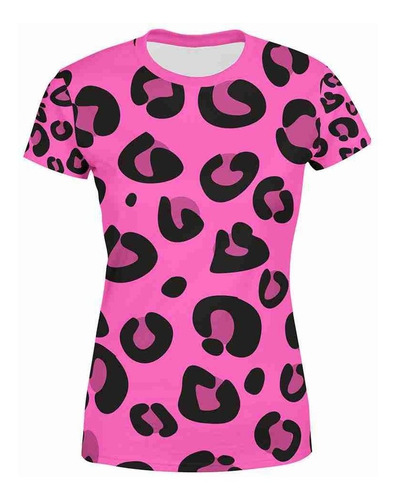 Playera Full Print Dama Leopardo Animal Print Rosa Negro