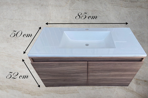 Mueble De Baño Flotante Lavabo 85cm Tocador Nogal Neo Nuevo