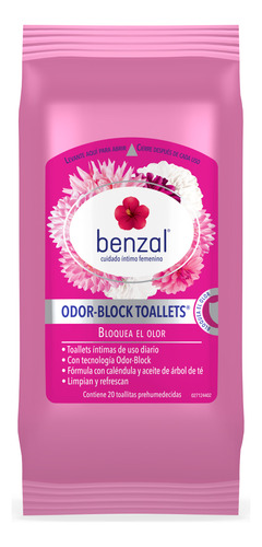 Toallitas humedas Benzal Higiene íntima femenina 20 Piezas