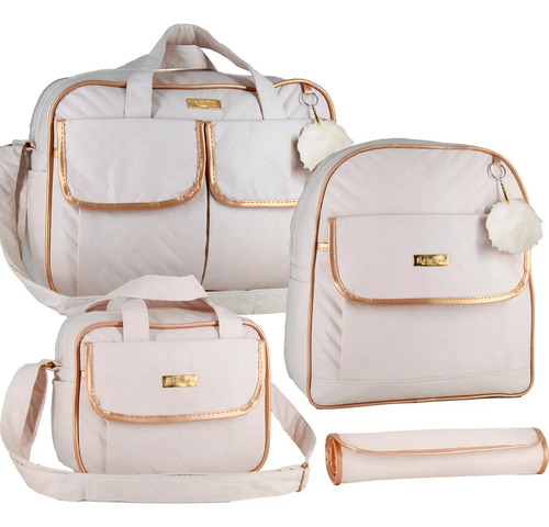 Kit Bolsa maternidade com mochila para menina e menino cor creme Bambinelli