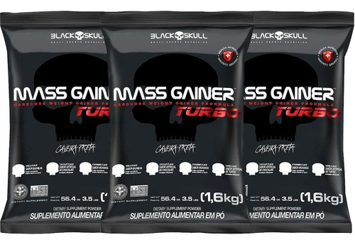 Combo 3x Mass Gainer Turbo Refil - 1,6kg - Black Skull Sabor Toffe