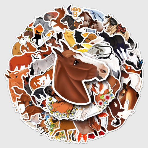 Caballos Animales Cabalgar Cute 50 Calcomanías Pvc Vs Agua