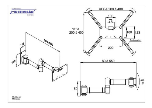 Suporte Multivisão STPA50 de parede para TV/Monitor de 19" até 56" preto
