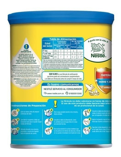Imagen 2 de 3 de Leche de fórmula en polvo Nestlé Baby Klim 2 en lata de 800g - 6 a 12 meses