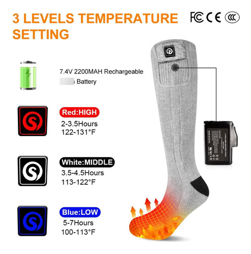 Calcetines Térmicos Eléctricos 7.4v Recargables Invierno Gris Diseño De La Tela Talle