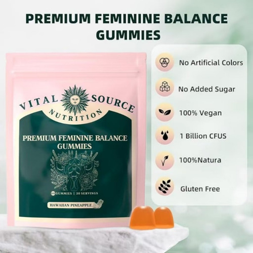 ElfLeaf Vital Source Women's Balance Gummies Sabor Piña Hawaiana Botella 60 Unidades mujer