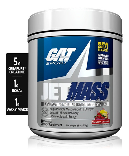 Gat Sport Jet Mass Creatina Post Entreno 30 Servicios Sf Cr Sabor Strawberry Lemonade