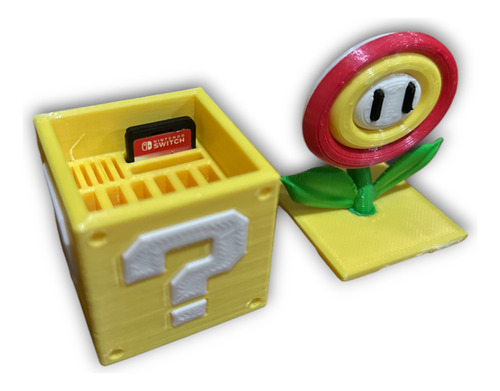 Cubo Con Flor Guarda Juegos - Mario Bros - Nintendo Switch.