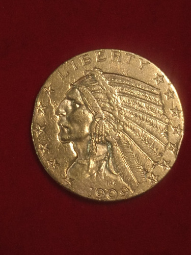 Moneda De Oro Media Aguila 5 Dólares 1909 Denver (Usado)