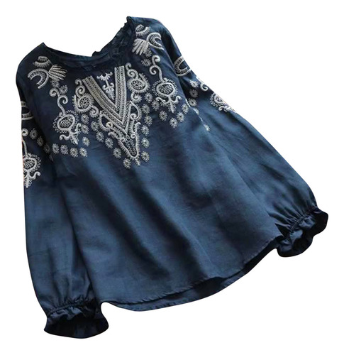 Blusa W Para Mujer, A La Moda, Bordada De Algodón, Cuello Re