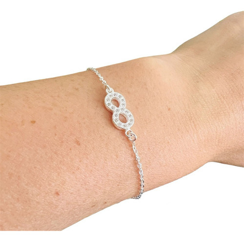 Pulsera De Plata Italiana 925. Modelo Infinito Con Strass 