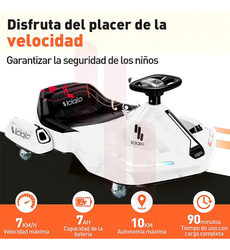 Go Kart Electrico Para Niños Giro 360° Luz Bluetooth Iciqlo Color Blanco