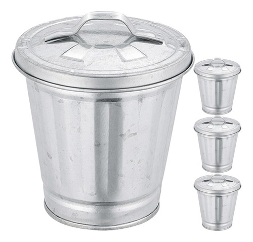 Alipis 4 Cubos De Basura Galvanizados Con Tapa, Mini Papeler