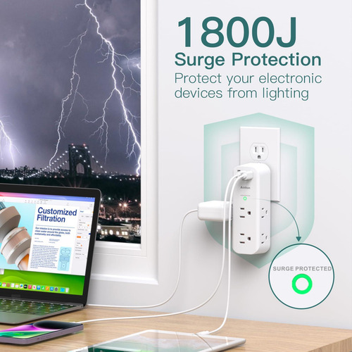 Extensor De Salida De Pared 6 Salidas 3 Puertos Usb Mmg