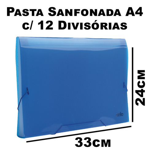 Pasta Sanfonada Plástica A4 C/ 12 Divisórias Dello Cor Azul