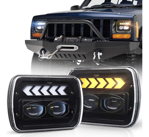 Faros Led H4 5x7 6x7 With Flechas For Jeep Cherokee 1 Par N