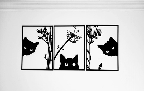 Imagen 1 de 3 de Cuadro Tríptico De Gatos Corte Láser Mdf De 2.5 Mm