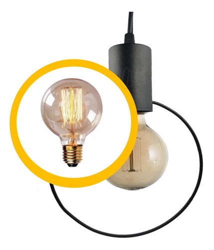 Lampara Colgante Led Geo Circulo Negro Foco E27 + Filamento