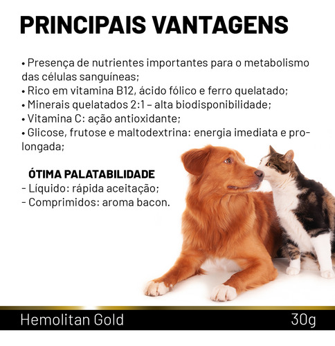 Suplemento Vitaminico Hemolitan Gold Vetnil 30 Comp.