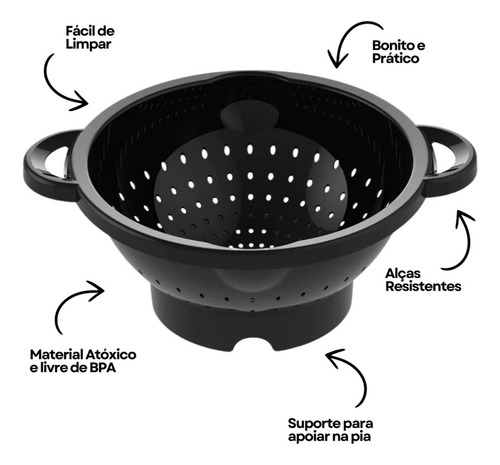 Coador/escorredor De Alimentos Grande Com Alça Multiuso