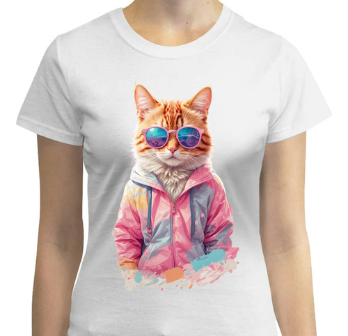 Playera Pink Cat - Gato Sudadera Rosa Lentes De Sol - Gatos