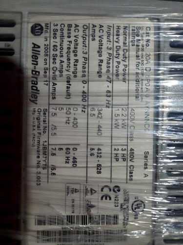 Variador De Frecuencia Marca Allen Bradley 440 V. 3 Hp 5 Amp (Usado)