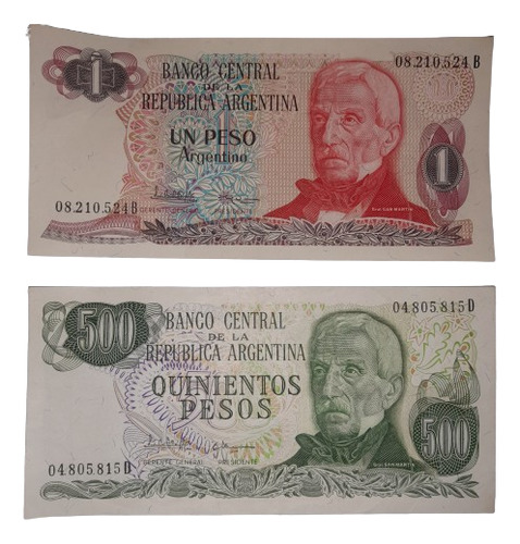 Billetes Colección 500 Pesos Y 1 Peso, Argentina 