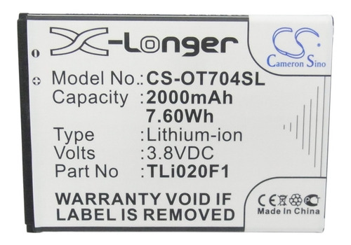 Bateria Para Alcatel Ot-7040 Tli019b2 Tli020f2 Tli020g1