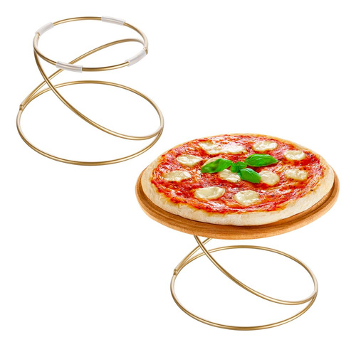 Juego De 2 Soportes Circulares De Metal Dorado Para Pizza