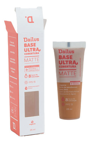 Base de maquiagem líquida Dailus Matte Base ultra Base ultra cobertura matte tom d9 escuro - 28mL