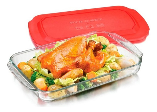Fuente Refractaria Tapa Rectangular 3.2 L Vidrio Horno Imp