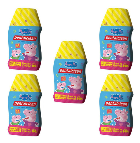 5x Gel Dental Infantil Peppa Pig Sem Fluor 100g -dentalclean