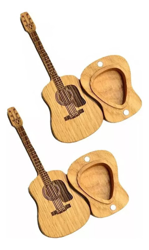 Bonita Funda De Madera Para Púas De Guitarra Acústica, 2 Uni