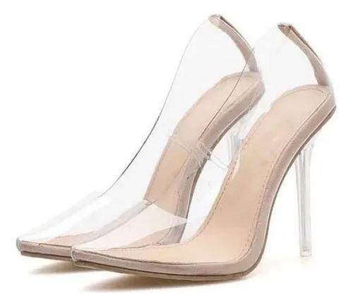 Zapatos Mujer Scarpin Transparente Tacón Alto Fino 12,5 Cm