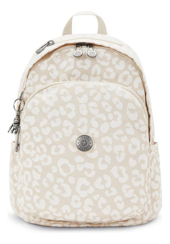 Bolsa Casual Kipling Delia De Poliéster  White Cheetah J Asas Color Beige Y Herrajes Acero