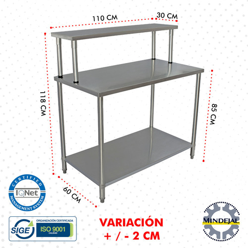 Mesa Con Repisa Acero Inoxidable 110x60x90 Cm