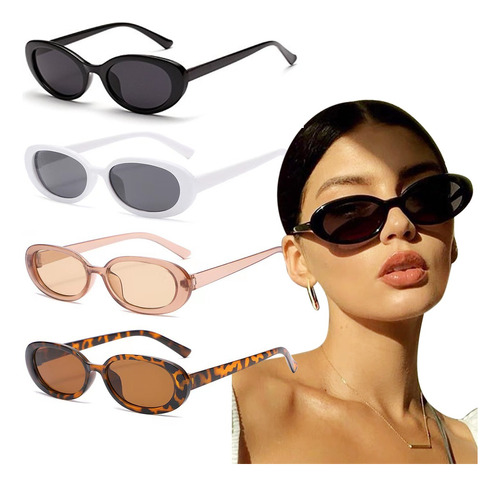 4 Piezas Gafas De Sol Ovaladas Lentes Para Dama