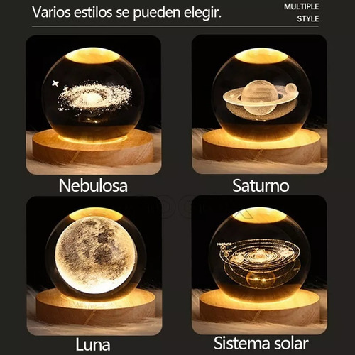 Lampara De Noche Led 3d Galaxia Bola Cristal, Sistema Solar