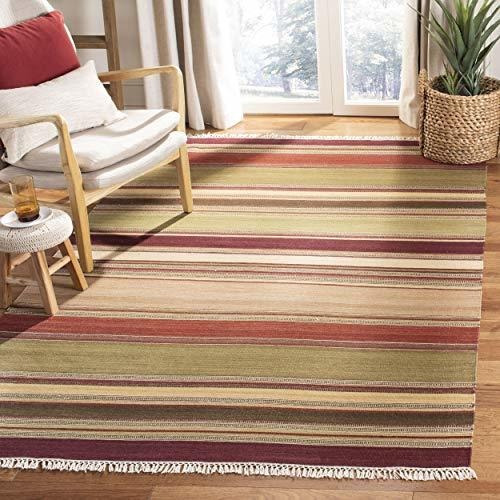 Tejida Área Lana Premium Rojo Rayado Kilim Colección ...