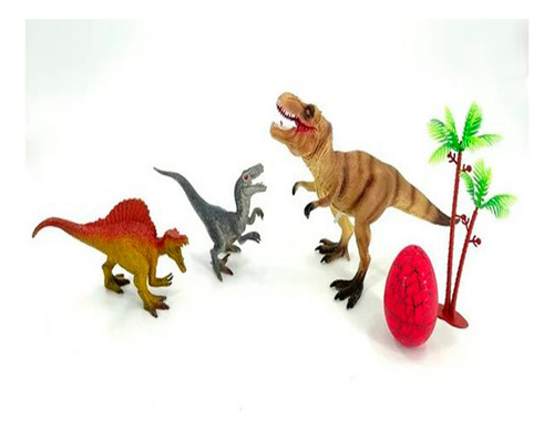 Paquete De Dinosaurios Diorama 5 Pzs 3 Dinos Huevo Y Palmera (Usado)