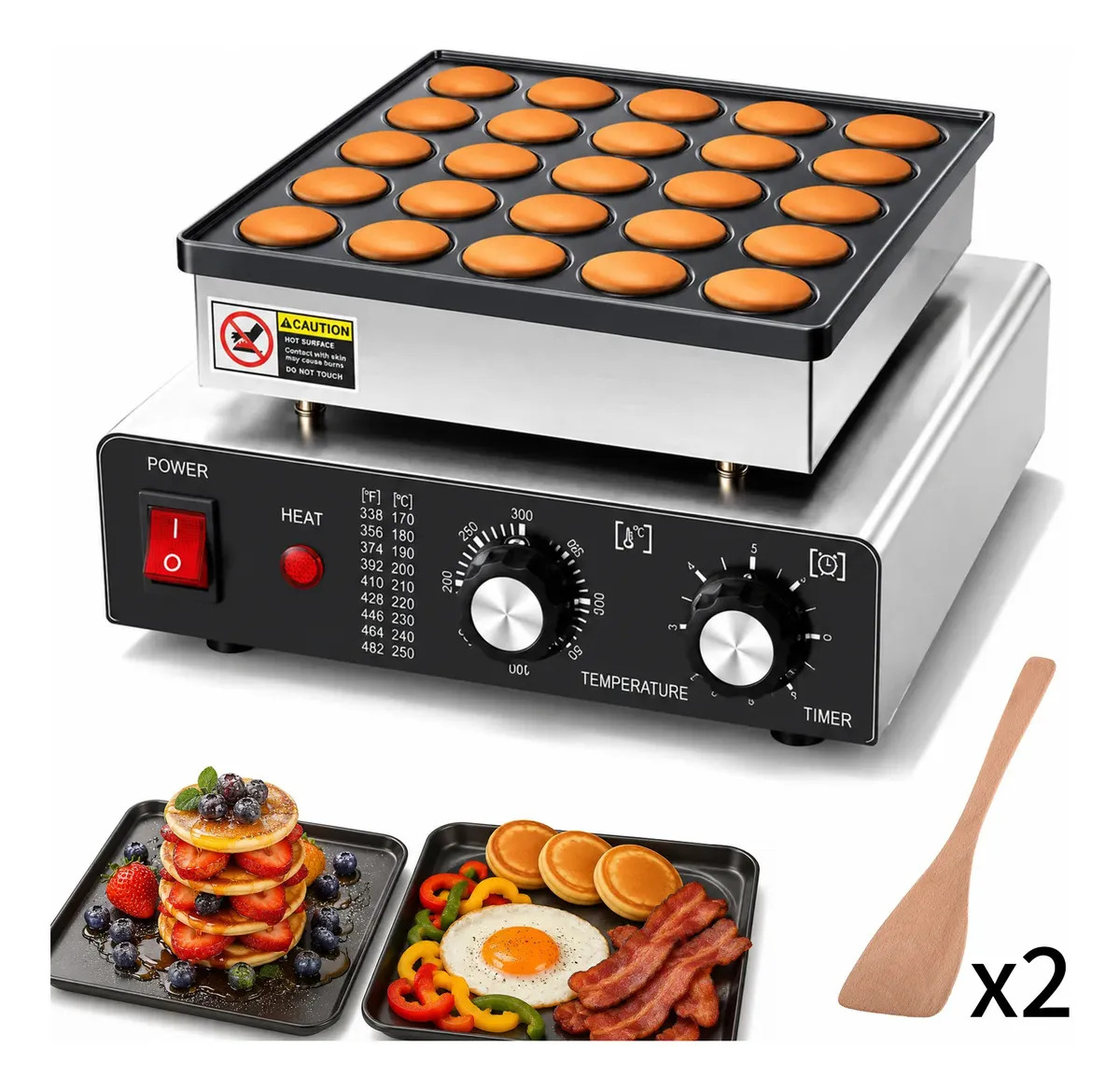 Maquina Eléctrica Industrial Comercial 25 Mini Hot Cakes, Cupcakes, Panqueques, Muffins Y Pancake Con Control De Temperatura Y Temporizador