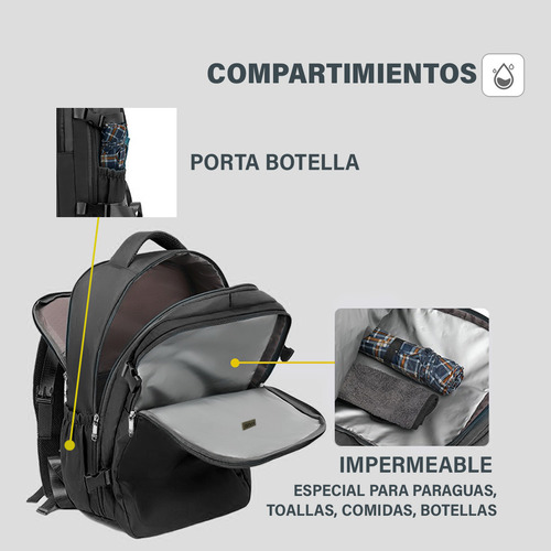 Mochila Impermeable Porta Notebook Usb Reforzada Acolchada Color Gris Diseño De La Tela Liso