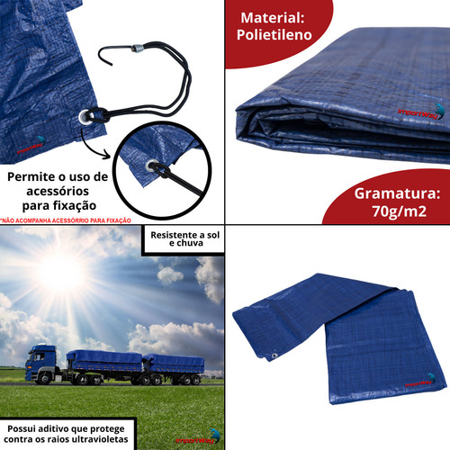 Lona Plástica Impermeável 6x4 Mts Carreteiro Reforçada Azul
