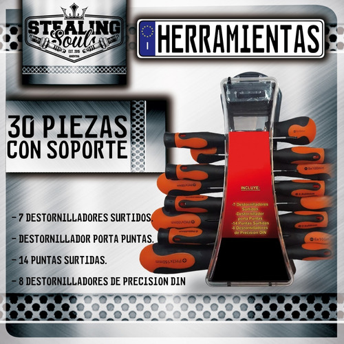 Kit | Herramientas | 30 Piezas | Con Soporte | Destornillado