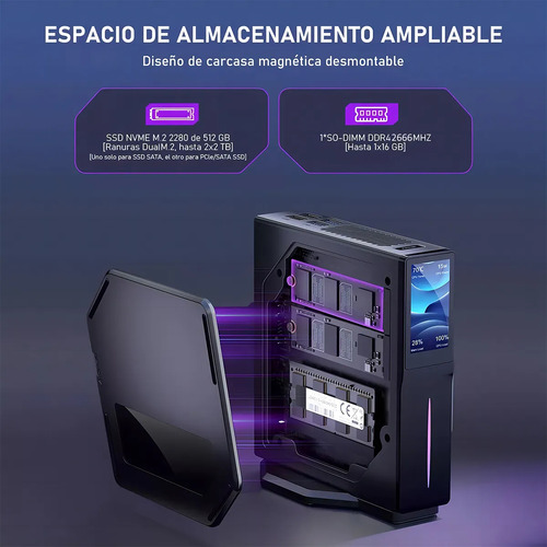 Acemagic S1 Mini Pc, 12ª N97 16gb Ddr4 512gb M.2 Ssd Mini Computadoras Con Visualización Lcd De Bricolaje, Micro Pc De Doble Canal Con Luz Rgb 4k Visualización Dual, Compatible Con 4k/wifi
