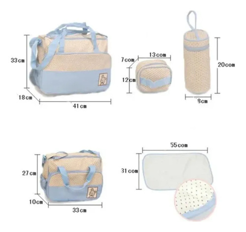 Set Pañalera Mochila Viaje 5 Bolsas Multiusos Cambiador Bebe