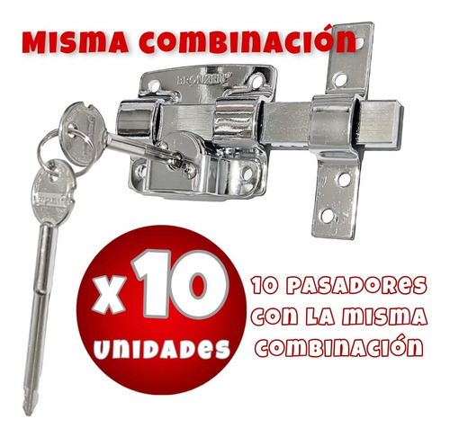 Pasador Cerrojo Llave Cruz Niquelado Misma Combinacion X10